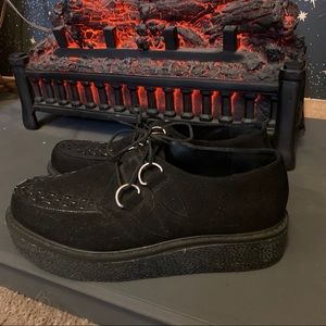 Emo Goth 🖤 Black Suede Platform Loafers (Mudd)